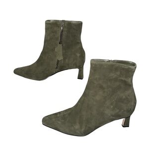 NEW Steve Madden Suede Olive Green Ankle Booties Pointed Toe Genuine Leather 9.5